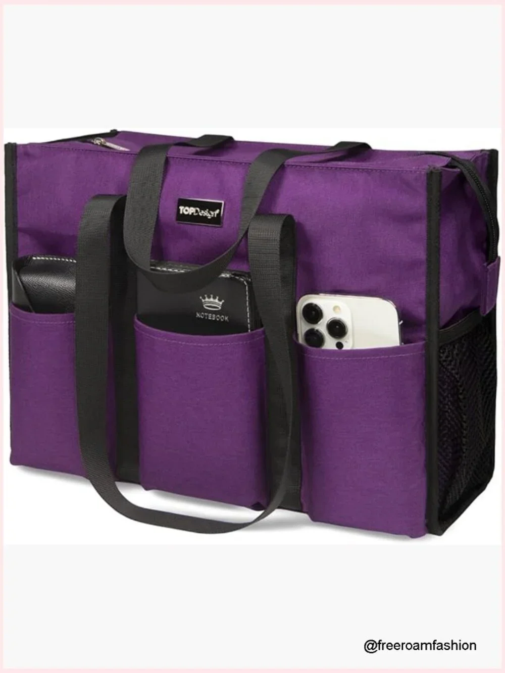 Utility Water Resistant Tote Bag with 13 Pockets Top Zipper Closure Bottom